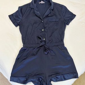 Victoria’s Secret Navy Blue Satin Sleep Romper